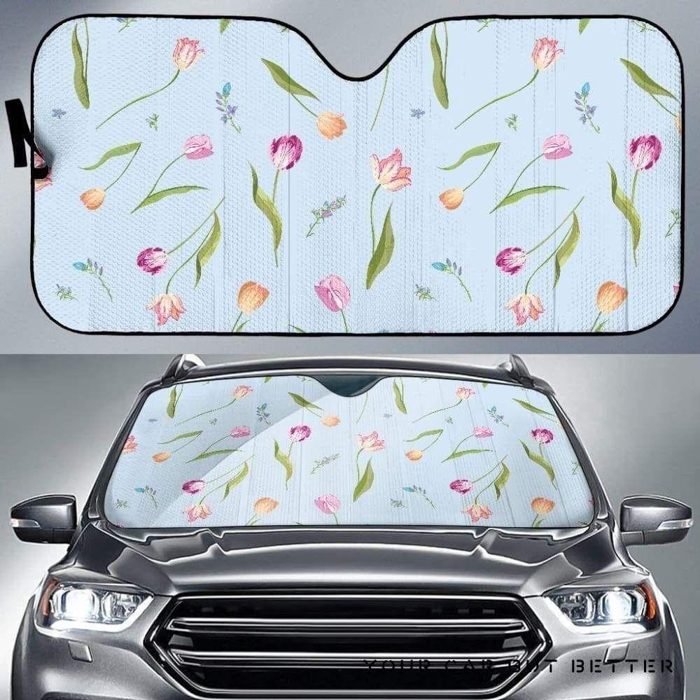 Watercolor Tulips Pattern Car Auto Sun Shade Watercolor Tulips Pattern Car Auto Sun Shade