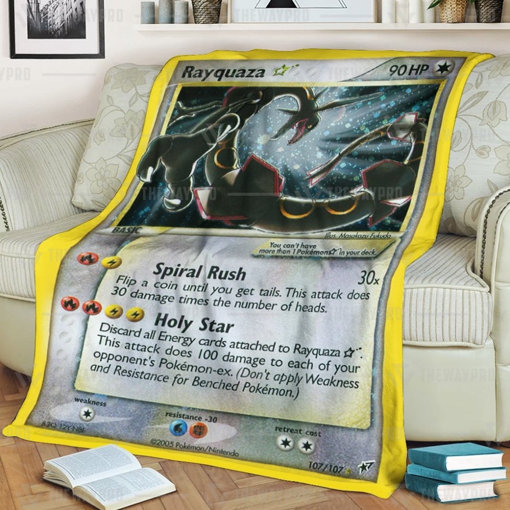 Anime Pokemon Rayquaza Gold Star Holo Custom Soft Blanket Anime Pokemon Rayquaza Gold Star Holo Custom Soft Blanket