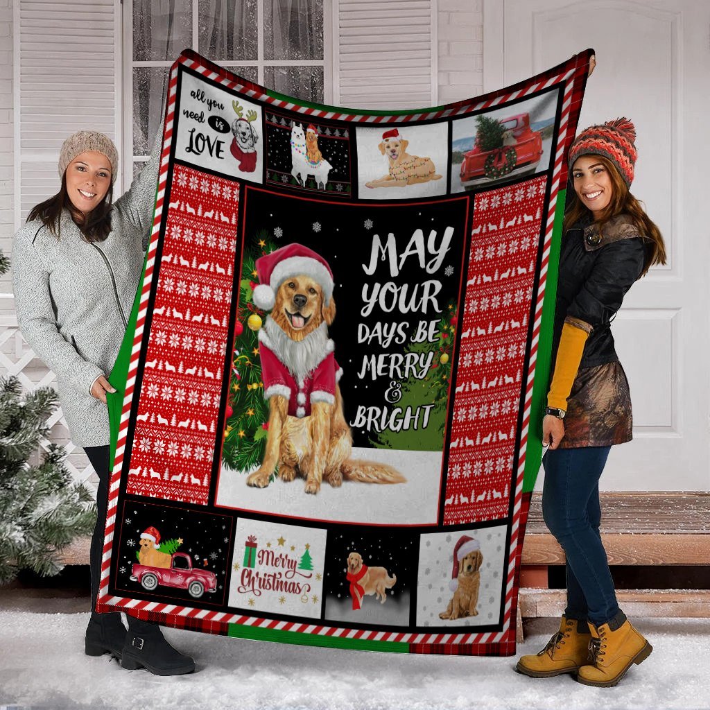 Christmas Golden Retriever May Your Days Be Merry And Bright Xmas Fleece Blanket