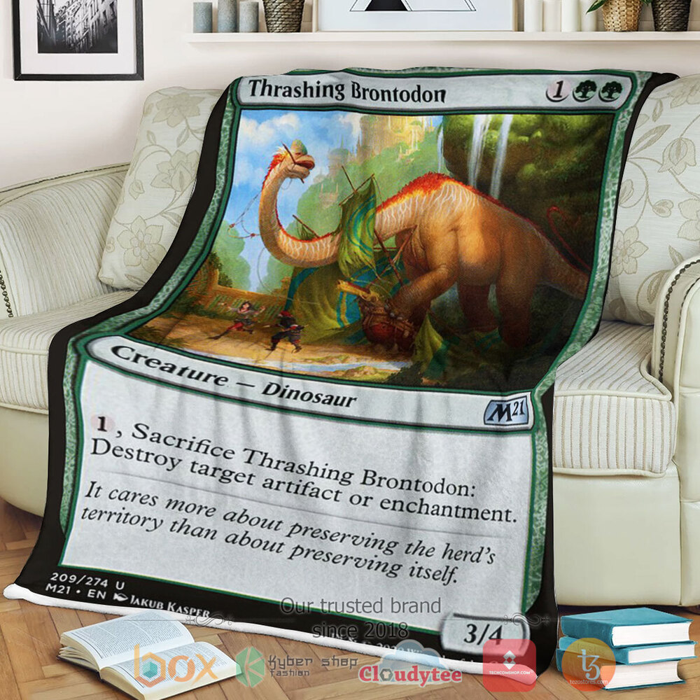 Game Magic The Gathering M21 209 Thrashing Brontodon Fleece Blanket Game Magic The Gathering M21 209 Thrashing Brontodon Fleece Blanket